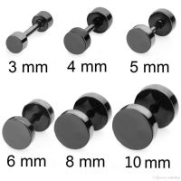 Black Gothic Barbell Earring Fashion Round Plain Men Stud Earring Jewelry