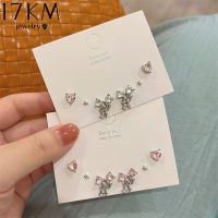 ชุดต่างหูตุ้มหูเพทายรูปหัวใจโบว์ Y2k 17กม. ชุดต่างหูเจาะดาวสีเงินผู้หญิงหญิงสาวของขวัญสำหรับงานปาร์ตี้สไตล์เกาหลีทันสมัย