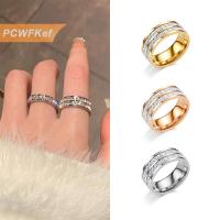 【PCWFKef】  แหวนเพชรไม่ลอก แหวนเพชรสองแถว แหวนสแตนเลสแท้ แหวนเพชรแถวคู่สำหรับผู้หญิง