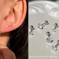 จิว ตุ้มหูเพชร ต่างหูเงิน เกรด 925 ขนาดเล็ก แบบเรียบง่าย สําหรับผู้หญิง