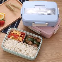 กล่องข้าวไมโครเวฟ กล่องใส่อาหาร  มีช่องแบ่งเข้าไมโครเวฟได้ กล่องข้าว พร้อมอุปกรณ์ช้อนตะเกียบสแตนเลส กล่องข้าวฟางข้าวสาลี  No.11006