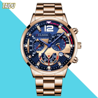 TAIDU นาฬิกาควอตซ์เป็นทางการสุดหรูสำหรับผู้ชายที่มีสายเหล็กสแตนเลสและดีไซน์กันน้ำ
