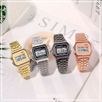 DAIMEISHU นาฬิกาโลหะดิจิตอลสำหรับเล่นกีฬา F91w บางเฉียบพร้อมระบบเตือนไฟกลางคืนอเนกประสงค์