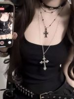 สร้อยคอครสมัยใหม่ Y2K ชั้นหลาย ครสมัยใหม่ หวาน หนาว โซ่กระดูกไหปลาร้าสีดำ โซ่คอ โซ่ครสีเทา โซ่ครสีทองแดง