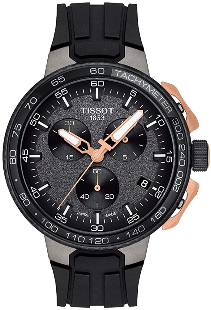 Tissot Men's T-Race Cycling 316L Stainless Steel case with Black and Rose Gold PVD Coating Swiss Quartz Watch with Silicone Strap
