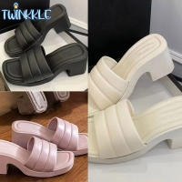 รองเท้าแตะส้นสูง เก๋ๆ สีพื้น สไตล์เรียบหรู ใส่ได้ทุกโอกาส พร้อมส่ง