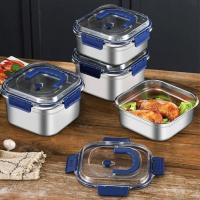 กล่องข้าวสแตนเลส แบบมีที่จับกันหยดสำหรับไมโครเวฟกล่องสี่เหลี่ยมมีกล่องอาหารกลางวัน