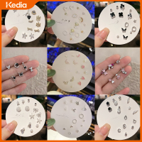 ชุดต่างหูเพทายผีเสื้อสีชมพูต่างหูตุ้มหูผู้หญิง17กม. 12คู่/เซ็ตเครื่องประดับอัญมณีคริสตัลรูปหัวใจ