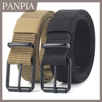 PANPIA เข็มขัดผ้าแคนวาสแบบมีรูสำหรับผู้ชายเข็มขัดหนังมีหัวเข็มขัดสำหรับกีฬากลางแจ้งเข็มขัดตาไก่ทันสมัยสำหรับผู้หญิงและผู้ชาย