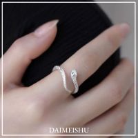 DAIMEISHU งูตาสีเขียวแหวนเพชร S925แหวนอ้าได้รูปราศีงูเงิน