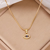 Gmai จี้ตามิศาจโบฮีเมียนชุดตาสีฟ้าสร้อยคอพร้อมห่วงโซ่กระดูกงูเพทายสร้อยคอสแตนเลสเครื่องประดับแฟชั่นสำหรับทั้งหญิงและชาย