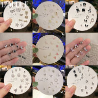 ชุดต่างหูเพทายผีเสื้อสีชมพูคู่/เซ็ตยาว17ไมล์12เครื่องประดับอัญมณีผู้หญิงคริสตัลรูปหัวใจ