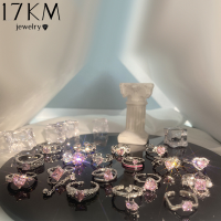 แหวนแบบปรับขนาดได้รูปหัวใจสีเงิน17กม. สำหรับผู้หญิงเพทายแหวนรูปโบว์เครื่องประดับ