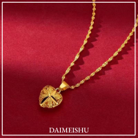 Dimeishu  สร้อยคอจี้รูปหัวใจทองดีไซน์รูปใบโคลเวอร์สี่แฉกเครื่องประดับสไตล์จีนสุดหรูสำหรับผู้หญิง