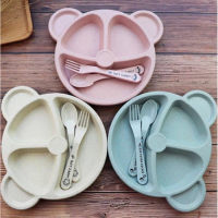 จานอาหารเด็ก พร้อมช้อนส้อม ผลิตจากฟางข้าวออร์แกนิก ปลอดภัยต่อสารพิษ